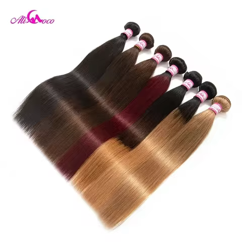 Ali Coco Brazilian Straight Hair 1/3/4 Bundles "8-30" inch #2/#4/1b/27/ #27/1b/99j Non Remy Ombre Ha