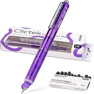 WRITECH Clictek Fountain Pen Retractable: Medium Nib Black Ink Includes 10 Refillable Cartridges No 