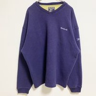 古著銳步長袖 V 領運動衫，帶刺繡標誌，海軍藍，超大碼，XL 碼