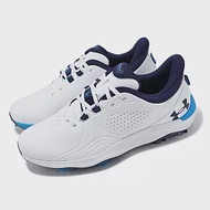 Under Armour 高爾夫球鞋 Drive Pro Wide 男鞋 寬楦 白 藍 防水鞋面 皮革 抓地 運動鞋 UA 3026919101