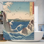 Tirai Pancuran Gelombang Lautan – Hiasan Cetakan Seni Jepun Untuk Bilik Mandi Bahan Fabrik Lembut Ak
