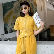 Thin denim jumpsuit women s 2020 summer korean style high waist thin short-sleeved straight jumpsuit