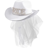 1pc Bride Cowgirl Hat with Veil Novelty Cowboy Hat Summer Beach Hat Cowgirl Hat with Long Veil Acces