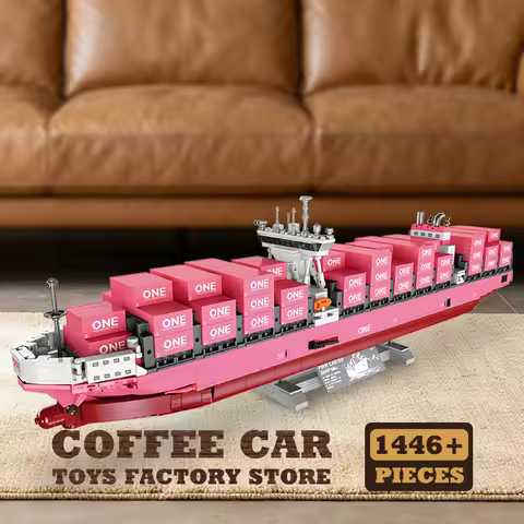 DIY 3D Bricks Puzzle Pink Cargo Ship 1446Pcs Container Boat Assembly Model Kits Vessels Building Blo