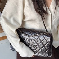 Chanel 經典雙C 鏈條包銀鏈 黑色油蠟皮 帥氣有型 中性叛逆風