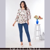 {**ส่งฟรี**} SMALL INDIA ✨👚 Heavy Wrinkle White Rayon Print Kurti Top เสื้อผู้หญิง ✨👚 Women Kurti To