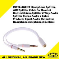 INTELLIGENT Headphone Splitter, AUX Splitter Cable for Headset Knitted 3.5mm Splitter 2-Way Audio Sp