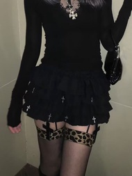 Váy Ngắn Phong Cách Ballet Miss Gong Crossed Gothic Dark Style Cake Puffy Skirt High Waist Short Váy