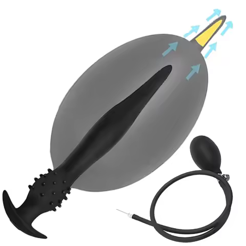 Black Spiky Silicone Inflatable Butt Plug with Pump Ribbed Expandable Anal Stretcher Prostate Massag