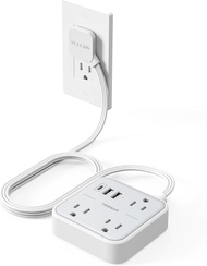 TESSAN Flat Extension Cord With USB Type C Surge Protector Power Strip Ultra Thin Flat USB Wall Char