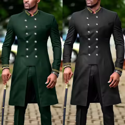 New 2Pc African Traditional O-Neck Outfit Dashiki Muslim Costume For Men Luxury Brand Clothing Full 