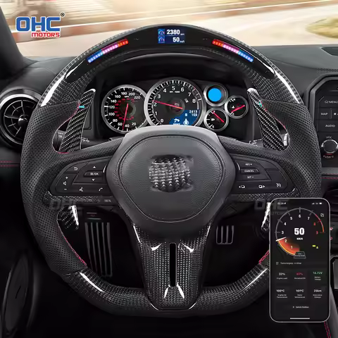 CF 100% Real Carbon Fiber LED Steering Wheel For Nissan GTR R35 Skyline Nismo GT-R Paddle Shifter fo