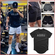 ASRV Men's Gym Shirt and Pants Set 2-layer Shirt and Pants