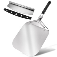 Metal Pizza Paddle with Cutter Set(12x 16inch) Pizza Peel 12 Inch Foldable Handle Pizza Spatula