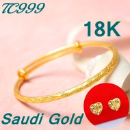 [COD]  Bracelet Pawnable 18k Pure Saudi Gold Ladies Set for Women Lucky Bangle Happiness Bracelet Gold Round Belly Bracelet Lucky Charm Bracelet Good Luck Bracelet Korean Aesthetic Bracelet Buy 1 Take 1 Free Earrings Jewelry Gold Pawnable Sale