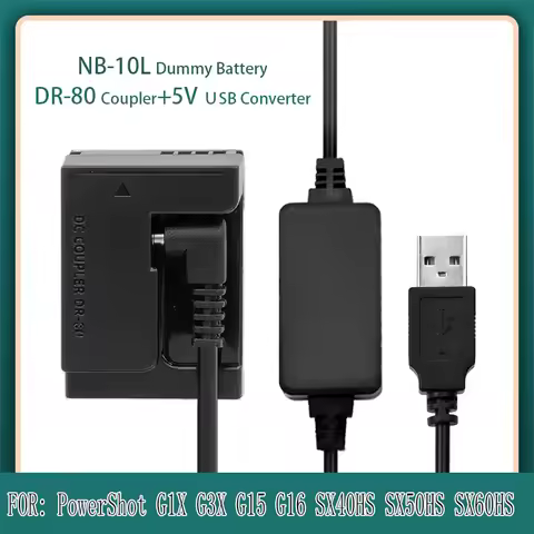 5V USB Cable+DR80 DR-80 DC Coupler NB10L NB-10L Dummy Battery for Canon PowerShot G1X G3X G15 G16 SX