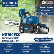 Hyundai power products*  16" gasoline chainsaw. 45cc engine. 2 stroke. Easy start recoil