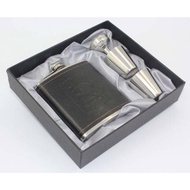 Hip Flask Stainless Steel Leather Bottle with Shot Glass 7Oz