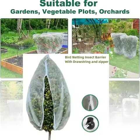 Extra-Thick Garden Netting With Drawstring & Zipper-Insect &Bird Protection For Fruits,Citrus,Flower