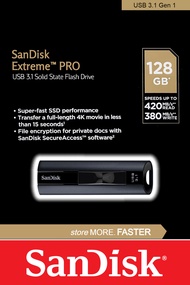 SanDisk Extreme PRO USB 3.1 SSD Drive  128GB Speed r/420 w 380 MB/s Black One