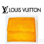 新 Louis Vuitton 對摺皮夾 4卡零錢  LV 黃色水波紋上開 短夾㊣二手真品 名牌精品包 有CHANEL