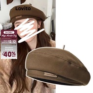 Lovito Casual Hat Plain Patched Hat for Women LFA08162 (Coffee/Off White/Black)