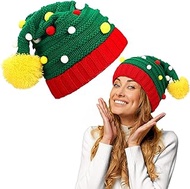 Christmas Hat Elf Hat Christmas Hat for Men Women Winter Christmas Hat Knitted Warm Bobble Hat, Gree