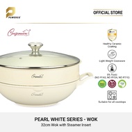 Cuisineur Pearl White IH 32cm Wok (Ceramic Non-stick coating) + Steamer rack / Kuali Anti-Lekat