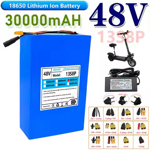 48V 30ah 13s8p Lithium Ion Battery, 48V 30000mAh 2000W Electric Battery, Built-in 30A BMS + R18650% 