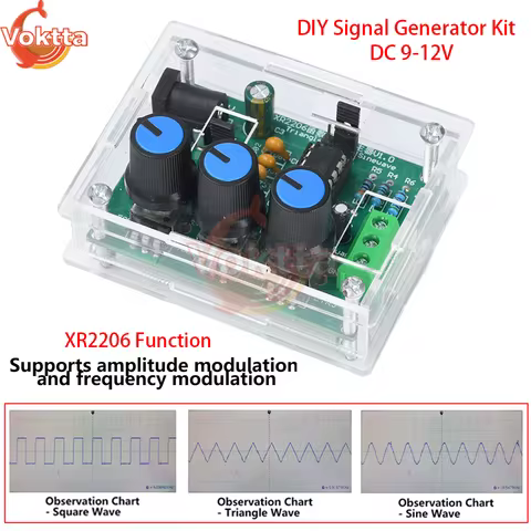 DC 9-12V XR2206 Function Signal Generator DIY Kit Sine Triangle Square Wave 1Hz-1MHz Adjustable Freq