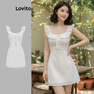 Lovito Women's Cute Eyelet Embroidery Tie Front Dress L122AD063