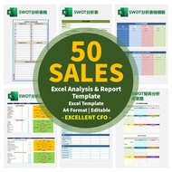 50 Excel Templates - Sales Report & Analysis Templates (A4 Format, Editable)