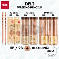 Deli HB/2B Pencil 12/30/50Sticks HB/2B Hexagonal Pencil School Pencil Non-Toxic HB/2B Pensel Sekolah