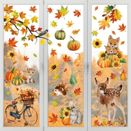 9pcs/Set 68 Sq. Ft Autumn Window Clings - Thanksgiving Fall Decor With Pets, Pumpkins, Maple Leaves