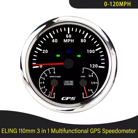 110mm 3 in 1 Multifunctional 120MPH 20km/h GPS Speedometer with 0-8000RPM Tachometer Fuel Level 7 Co