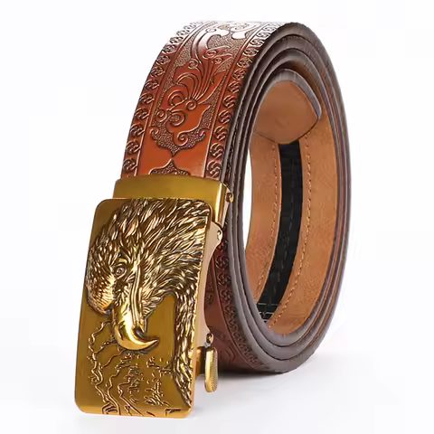 1pc Second Layer Cowhide Ratchet Belt for Men - Adjustable Automatic Buckle, Versatile Casual Busine