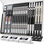 Nicpro 35PCS Art Mechanical Pencils Set, 3 PCS Metal Drafting Pencil 0.5 mm & 0.7 mm & 0.9 mm & 3 PC
