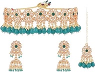 Indian Traditional Jewelry Faux Pearl Kundan Crystal Floral Choker Necklace Jhumka Jhumki Earrings Jewellery Set For Women Bollywood Fashion Wedding Bridal Set