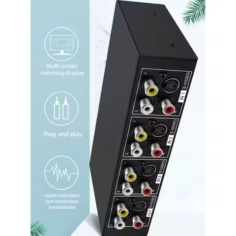 AXYB S Video AV Selector 4 Inputs 1 Output For Switching 720P Switcher with 3.5mm Output Metal Case 