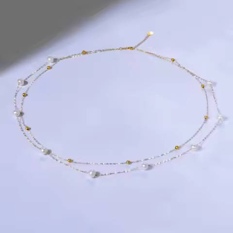 Double Fine Jewelry Pure 18K Yellow Gold Natural white round freshwater necklace Au750 Aniversary Gi