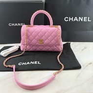 香奈兒CHANEL 23P Coco Handle 荔枝牛皮 粉色/紫丁香粉 手柄  手提/ 肩背/ 斜背包