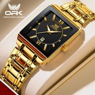 นาฬิกา OPK สำหรับกันน้ำผู้ชาย2023นาฬิกาแฟชันดั้งเดิมหรูหราปฏิทินสแตนเลสส่องสว่างสีดำผู้ชายนาฬิกาข้อม