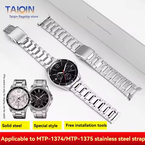 22MM Curved End strap For Casio MTP-1374D MTP-1375L mt1374 solid metal watchband Stainless Steel Men