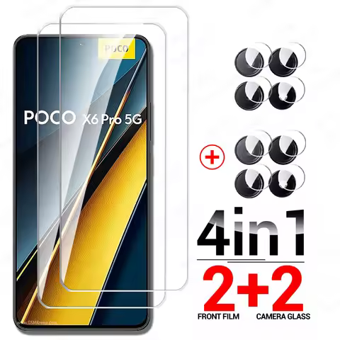 For Poco X6 Pro Glass 4in1 Camera Front Tempered Glass Xiaomi Poco X7 X6 F6 M6 4G C65 C75 X6Pro X7Pr