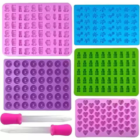 7 PCS Mini Fudge Molds Silicone Chocolate Fudge Molds with Dropper Non-stick Food Grade Jelly Bear C