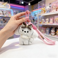 Cute Bichon Frise Plush Keychain Bag Charm - Fluffy Dog Pendant for Backpack, Car Keys, Couple - Sof