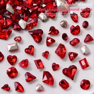 [ 2024 New Year Chinese Red Nail Art Jewelry ] crystal diamond jewelry / Crooked peach heart-shaped fat square love-shaped axe pointed bottom glass rhinestone nail jewelry