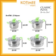 Panci Stainless Steel Susun Tutup Kaca Royalton Tebal Set 4 Pcs