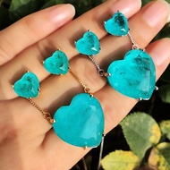 Luxury Heart Shape Jewelry Set Green blue Fusion stone Love Heart Pendant Necklace&amp;Stud Earrings For Women Fashion party Jewelry