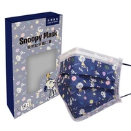 【Snoopy 史努比】 宏瑋史努比成人口罩10入-藍花 （3入組） （17.5*9.5cm）_廠商直送